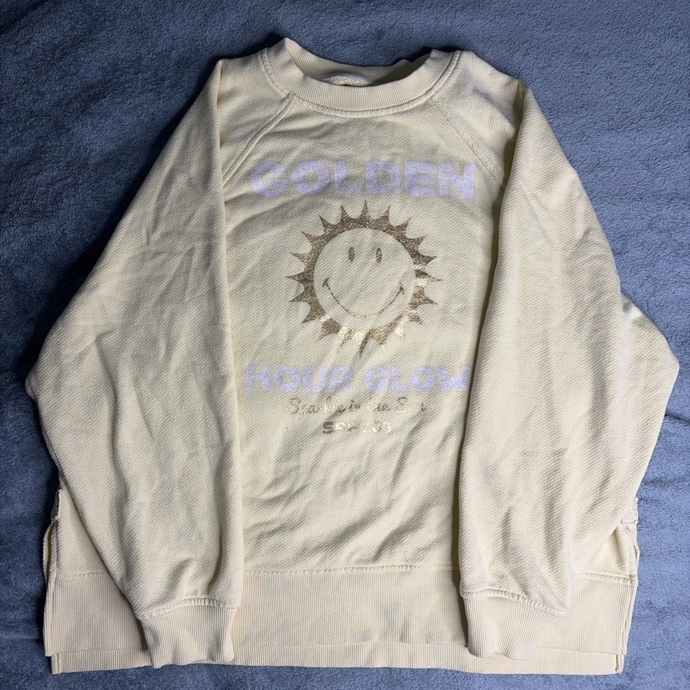 Aerie Golden Hour Glow Yellow Sweatshirt Oversized Small Beach Vacation